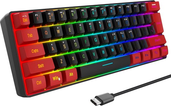 60% Bedraad Gamingtoetsenbord met RGB Verlichting, Compact en Stil voor Kantoor en Gaming