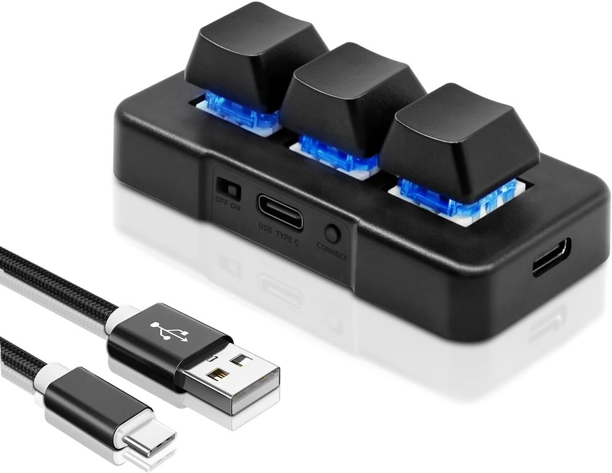 Compact 3-Toetsen Mechanisch Toetsenbord USB-C RGB Voor Gaming en Kantoor