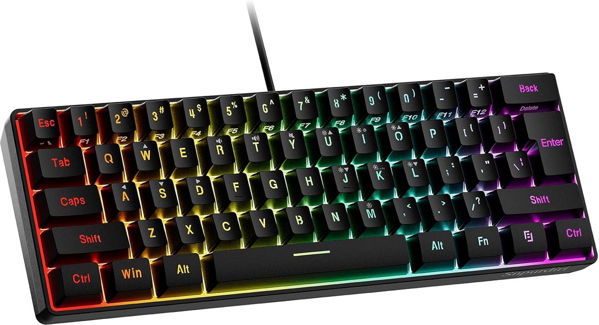Bedraad 60% Gaming Toetsenbord Compact Mini RGB Verlicht Waterafstotend 61 Toetsen Voor PC en Mac