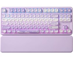 Draadloos Mechanisch Gaming Toetsenbord 87-toetsen QMK/VIA RGB Inclusief Polssteun en Leuke Keycaps