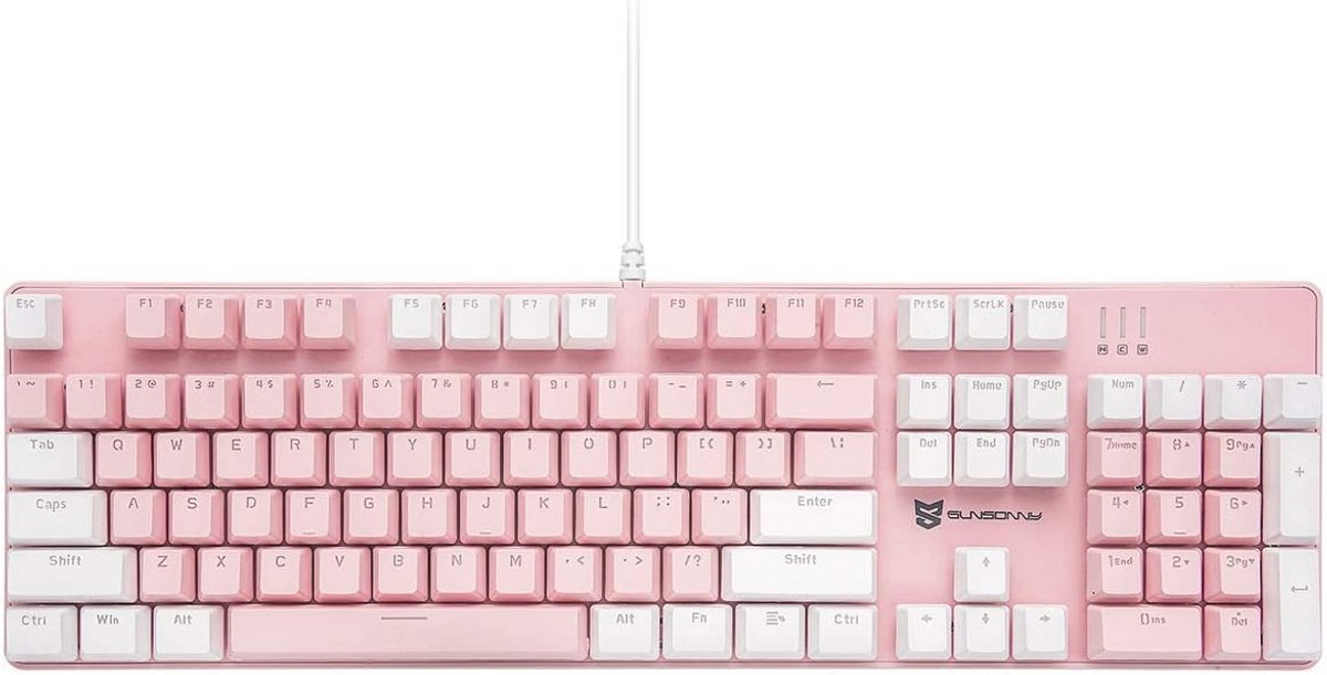 Mechanisch Gaming Toetsenbord met LED Verlichting - Witte en Roze 104 Toetsen