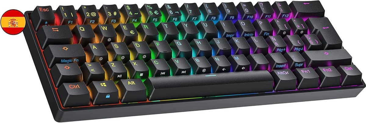 Mechanisch Gaming Toetsenbord 60% Hot-Swappable | 62 Toetsen QWERTY ISO ES Spaans | RGB Verlichting