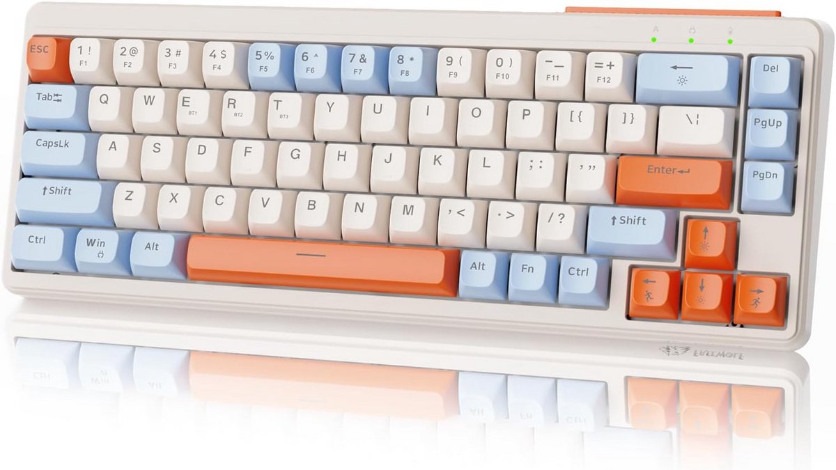 Compact 65% 3-Mode Draadloos Gaming Toetsenbord met Verlichting, Sferische Toetsen