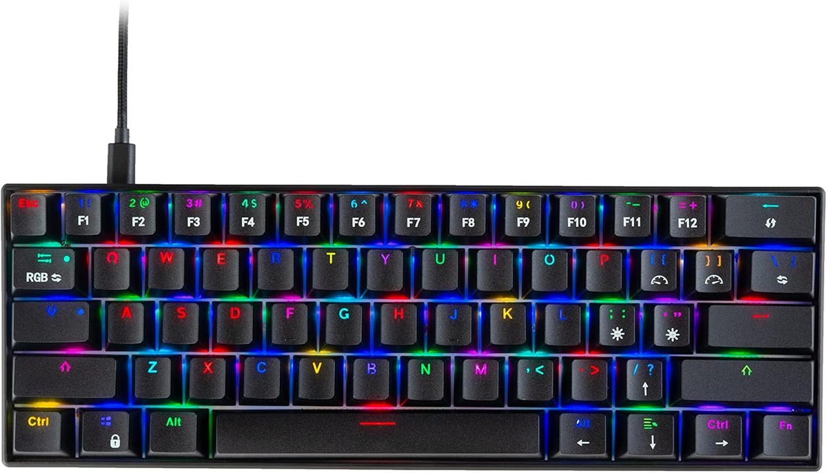Compact 61-Toets Mechanisch Gaming Toetsenbord met Instelbare RGB Verlichting en Blue Switches
