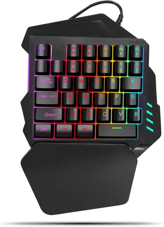 Compact Gaming Toetsenbord Eén Hand met RGB Achtergrondverlichting en Polssteun - 35 Toetsen