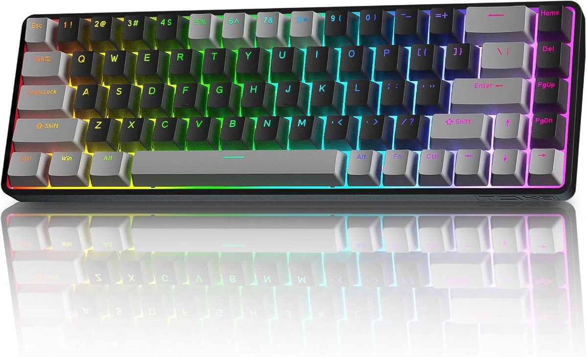 Draadloos 60% Mechanisch Gaming Toetsenbord met RGB, 68 Toetsen (QWERTY) en Tri-Mode Connectiviteit