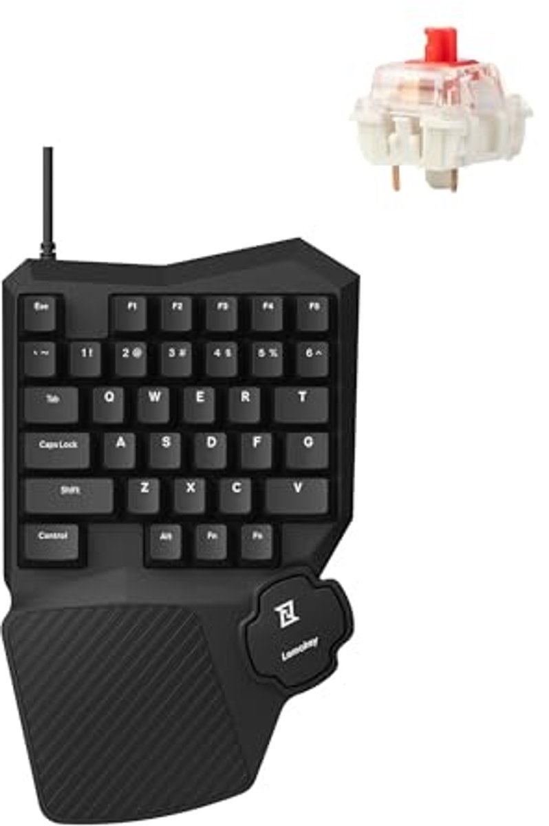 Eenhandig Gaming Toetsenbord met Rode Achtergrondverlichting – QMK-Compatibel en 35 Toetsen