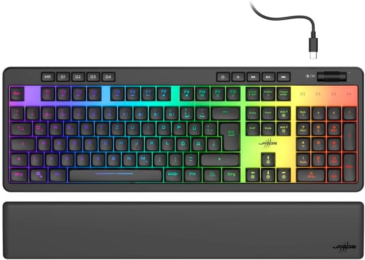 Gaming Toetsenbord QWERTZ met RGB Verlichting en Polssteun - Anti-Ghosting