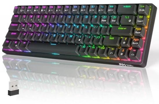 Mechanisch Toetsenbord Wireless 65% met Hot Swap en RGB Verlichting voor Gaming, Zwart