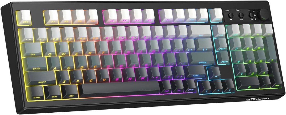 Draadloos Tri-mode Gaming Toetsenbord met Draaiknop en RGB Verlichting