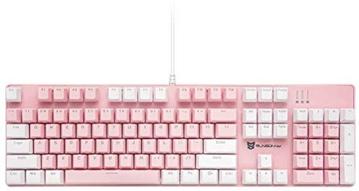 Mechanisch Gaming Toetsenbord met LED Verlichting - Witte en Roze 104 Toetsen