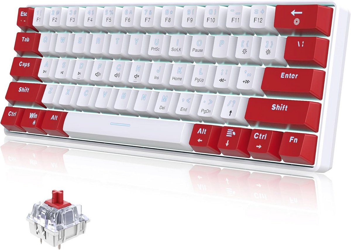 Mechanisch Gamingtoetsenbord 60% met 61 Anti-Ghosting Toetsen en Blauwe LED Achtergrondverlichting