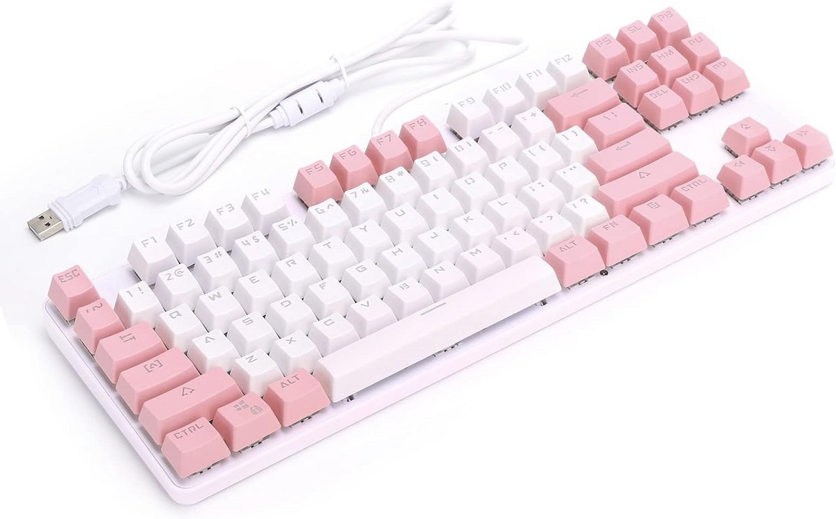 Mechanisch Gaming Toetsenbord met Multimedia Toetsen, Wit en Roze Stijl