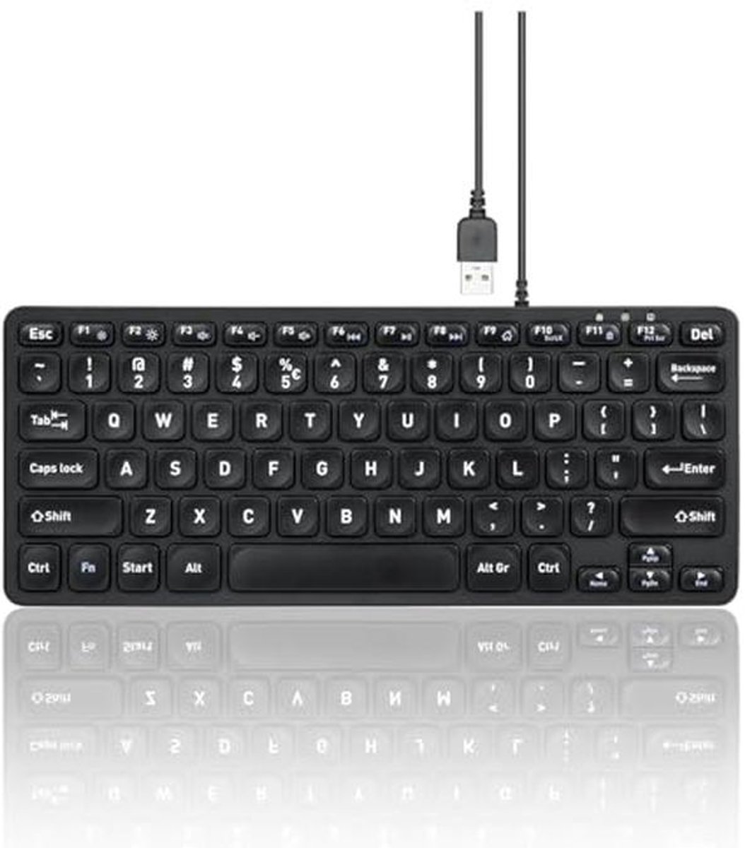 Perixx PERIBOARD-432 Wired Mini USB Keyboard - X Type Scissor Keys - Large Print Keys - US English