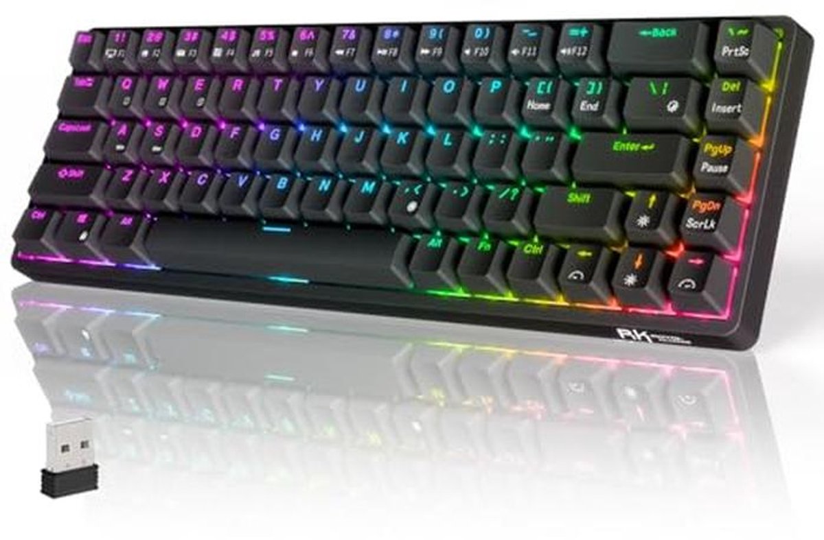Mechanisch Toetsenbord Wireless 65% met Hot Swap en RGB Verlichting voor Gaming, Zwart