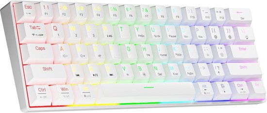 Draadloos 60% Mechanisch Toetsenbord Wit - Hot Swappable, RGB, Compact, USB-C & Bluetooth