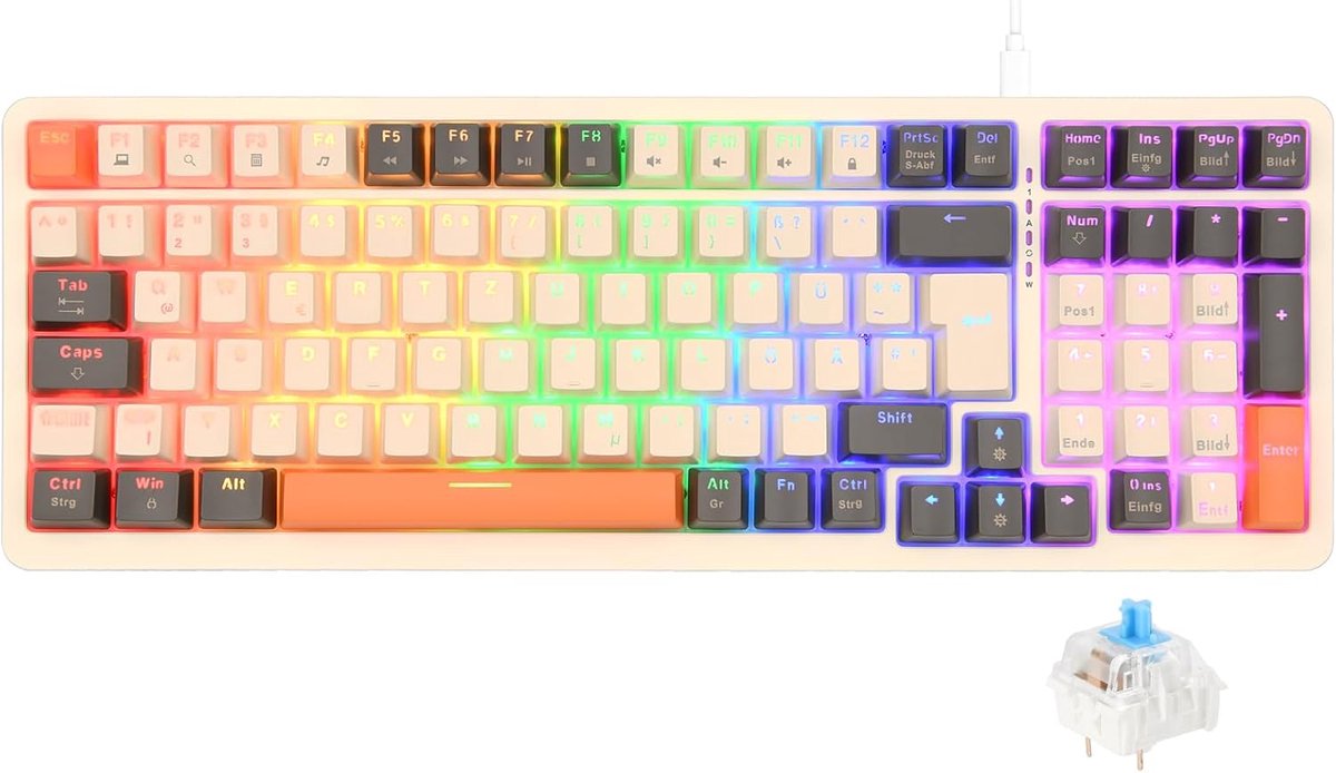 Mechanical Keyboard - Mechanisch Toetsenbord Gaming - Wit,Oranje en Zwart