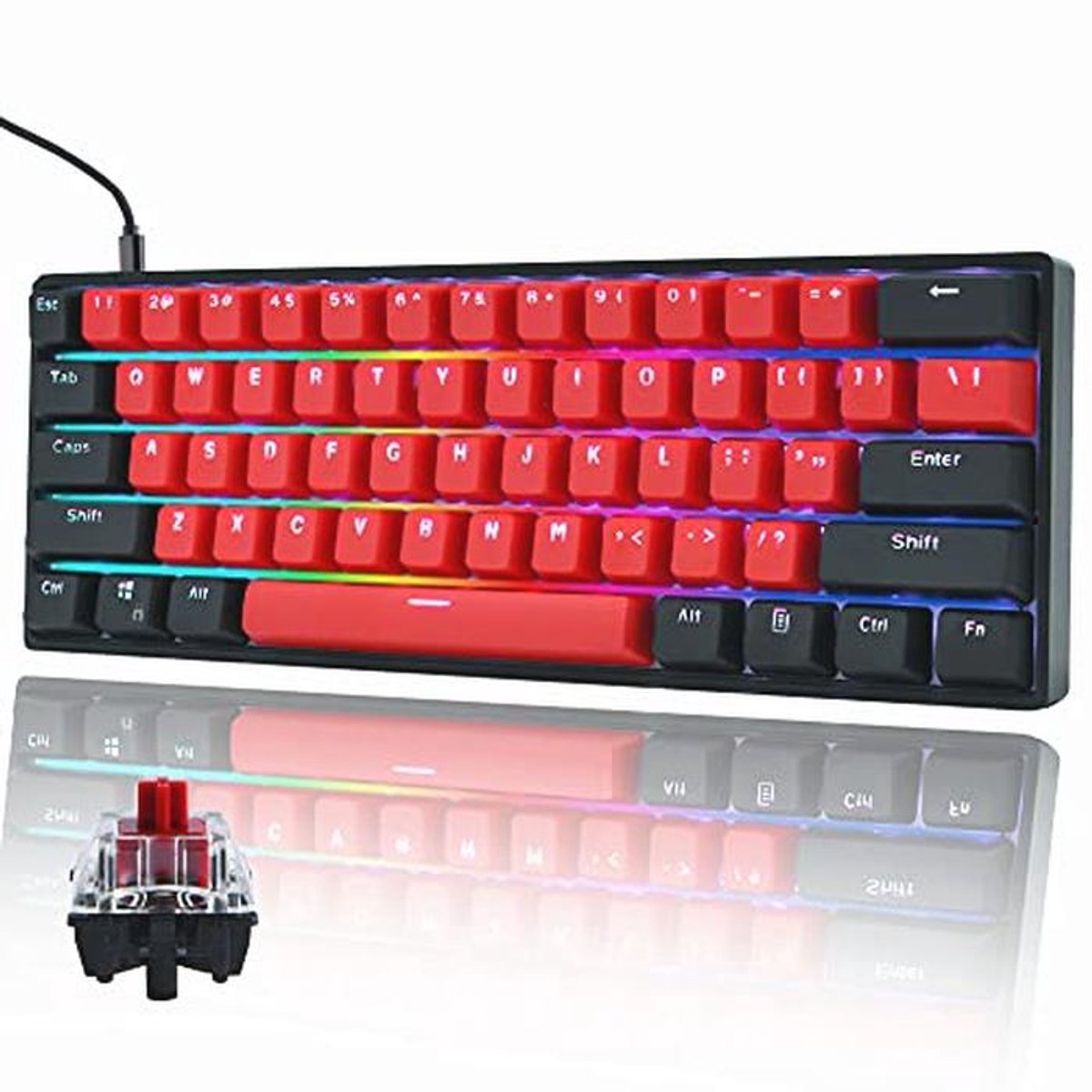 60% Mechanisch Gaming Toetsenbord met RGB Verlichting en Programmeerbare Macrotoetsen