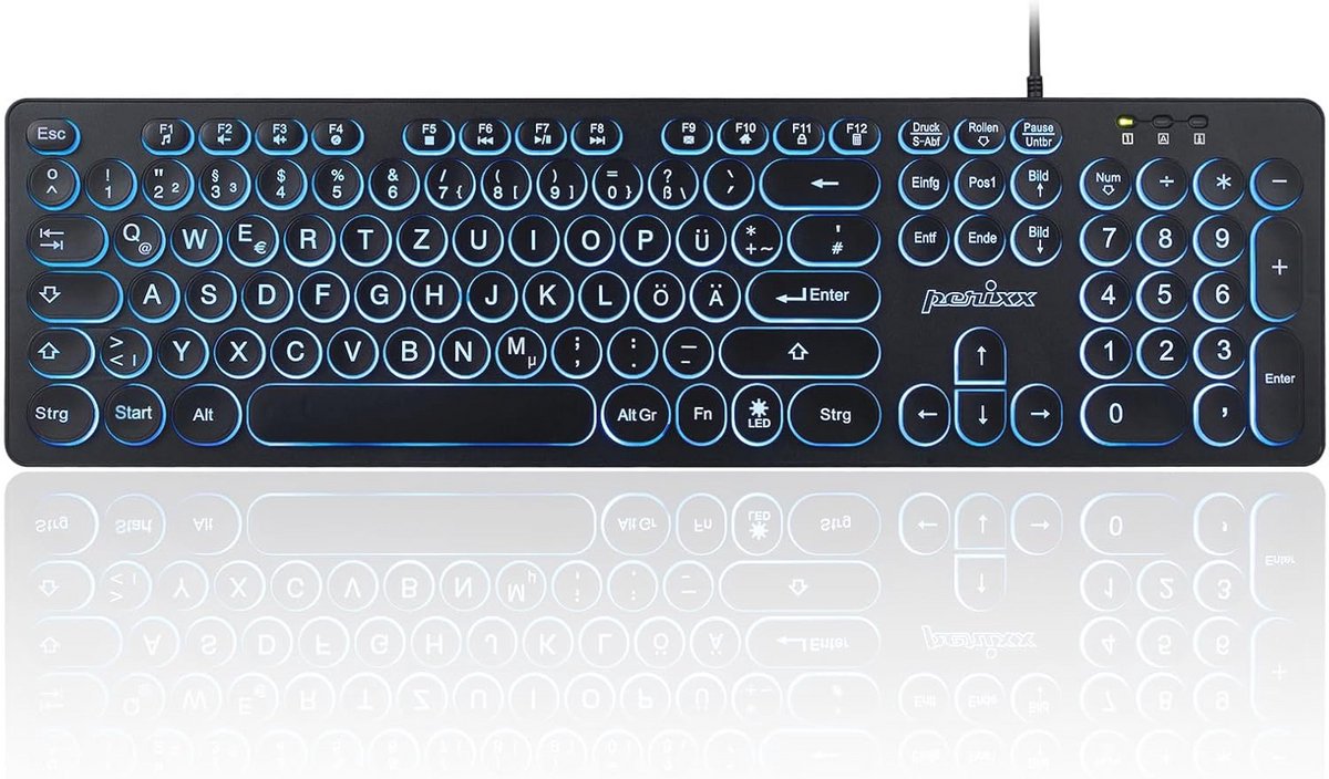 Achtergrondverlichting Toetsenbord met Ronde Toetsen en Grote Letters - QWERTZ Indeling