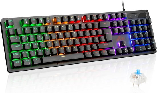Mechanisch Gaming Toetsenbord met QWERTZ Indeling en Blauwe Schakelaars