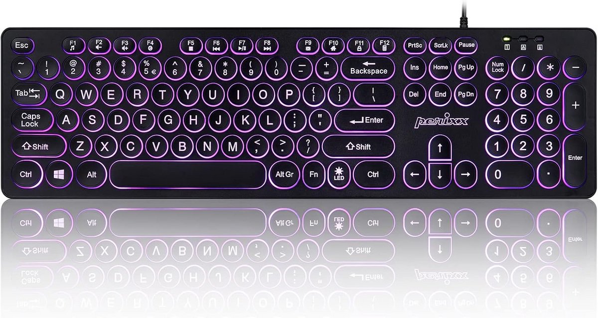 Wired Keyboard USB met Backlit, Grote Letters, Elegante Rondachtige Toetsen, Amerikaanse Indeling