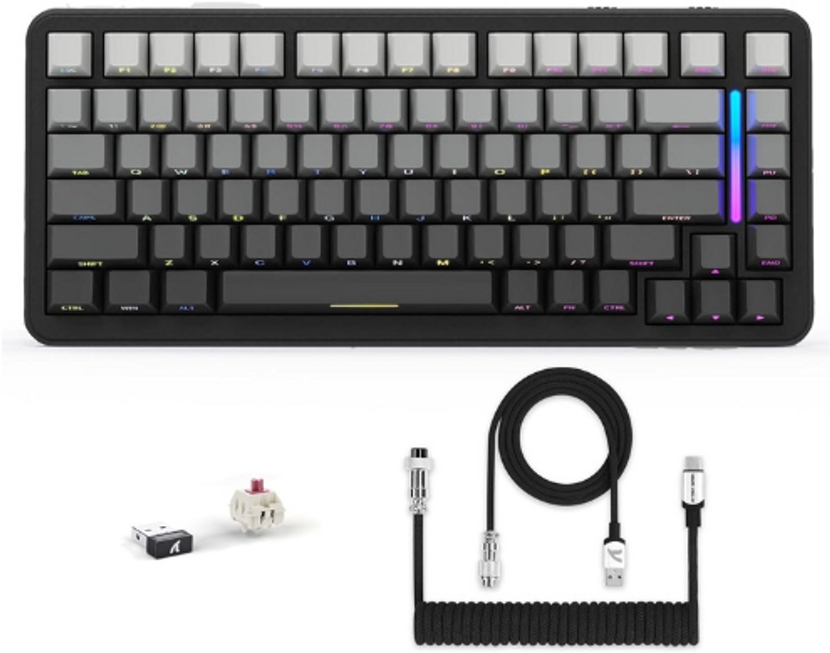 Thuys – Gaming Toetsenbord – 4000mAh Batterij – PBT Keycaps – QWERTY – Grijs