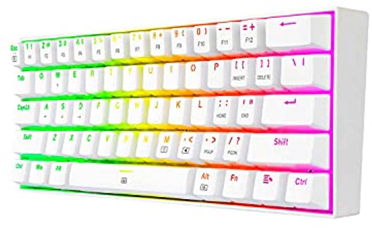 Compact mechanisch gamingtoetsenbord 60% met RGB-verlichting, 61 toetsen, bruine schakelaars