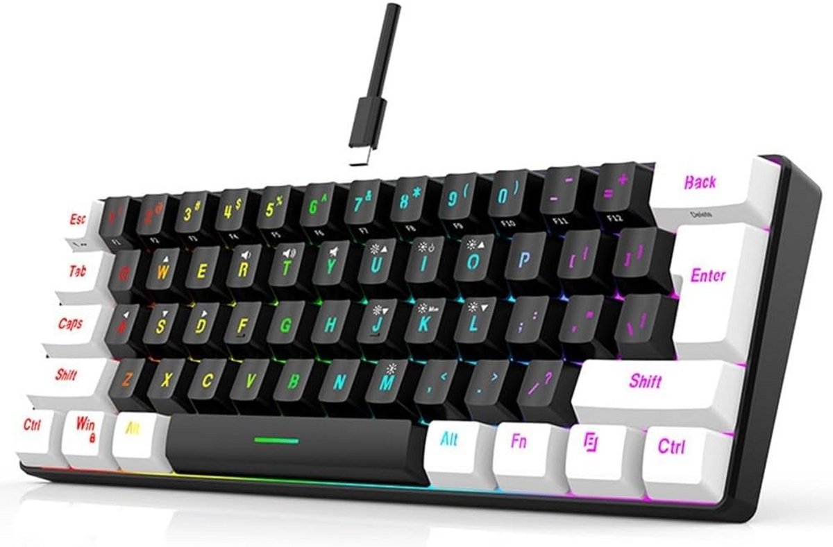Compact 60% Gaming Toetsenbord Bedraad - RGB Verlichting en Ergonomisch Design voor PC & Mac