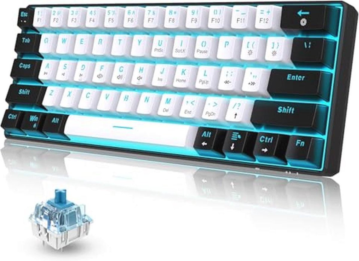 Mechanisch Gamingtoetsenbord 60% met 61 Anti-Ghosting Toetsen en Blauwe LED Achtergrondverlichting