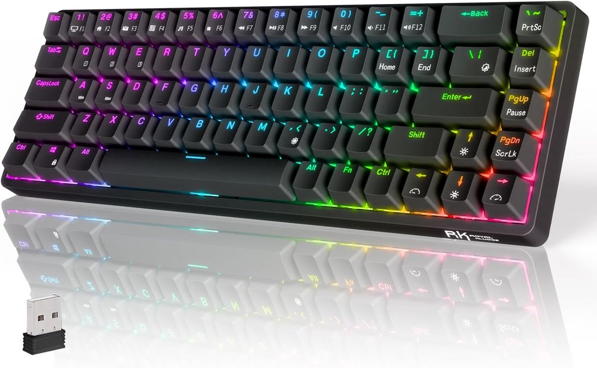 Draadloos Mechanisch Gaming Toetsenbord met Hot-swappable Switches en RGB Verlichting, 65% US Layout