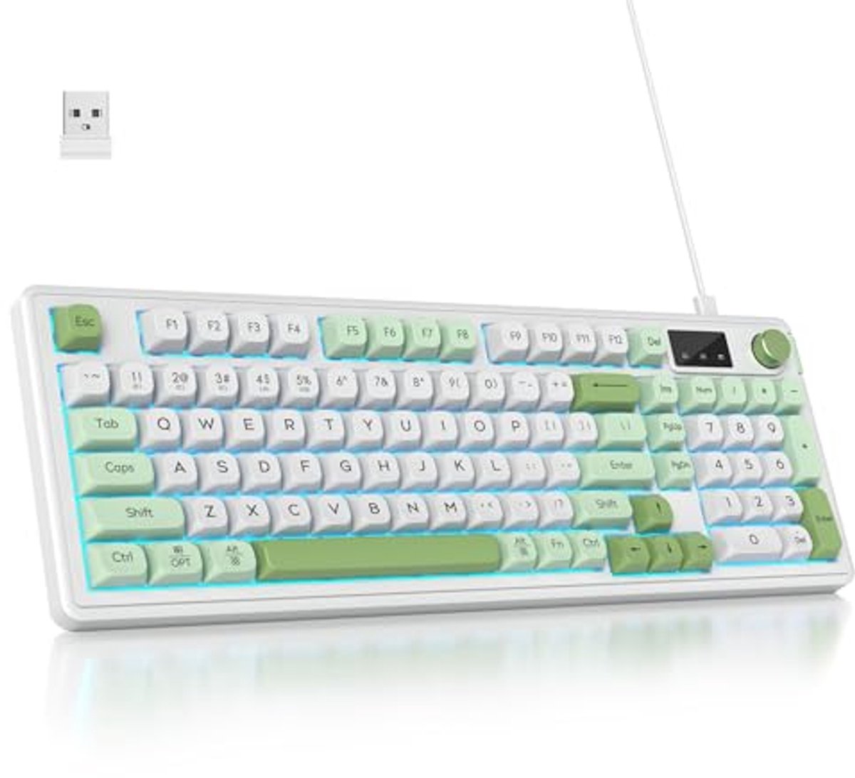 96% Draadloos Toetsenbord met RGB Verlichting en Multifunctionele Knop - Bedraad/Bluetooth 5.0/2.4G