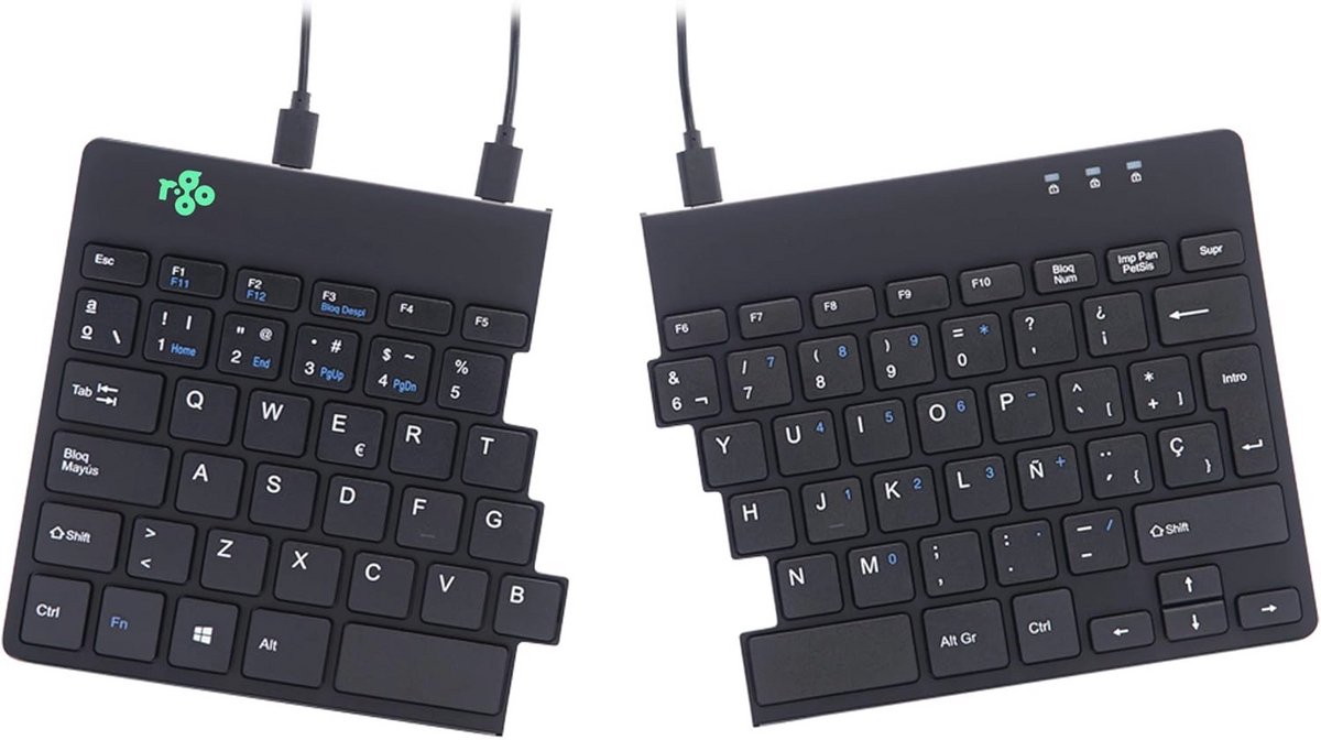 Ergonomisch Gesplitst Toetsenbord met Pauze Indicator - Compact QWERTY (ES) Bedraad - Zwart