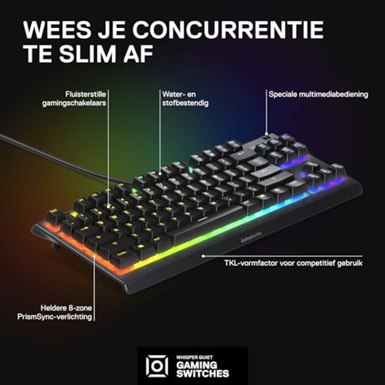 Compacte TKL RGB Gaming Toetsenbord voor E-Sports met 8-Zone Verlichting