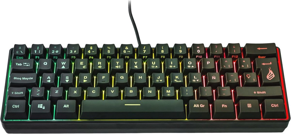 Compact 60% Gaming Toetsenbord met RGB Verlichting en Anti-Ghosting - Spaanse QWERTY