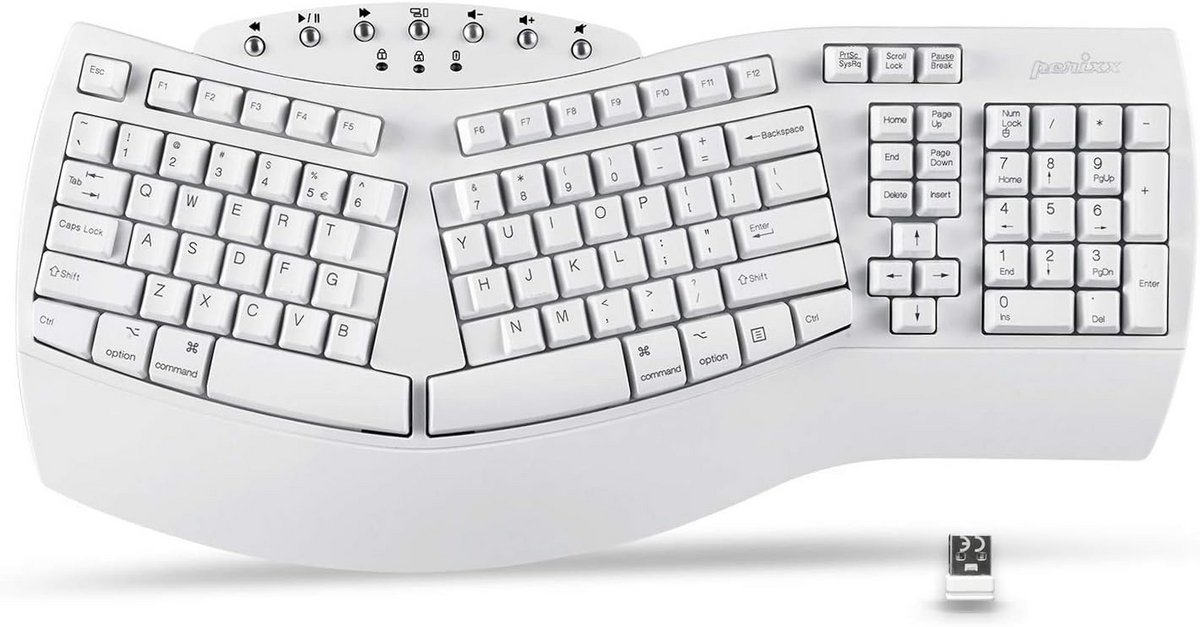 Ergonomisch Split Toetsenbord Draadloos met Dual Mode (2.4G & Bluetooth) - Wit US QWERTY