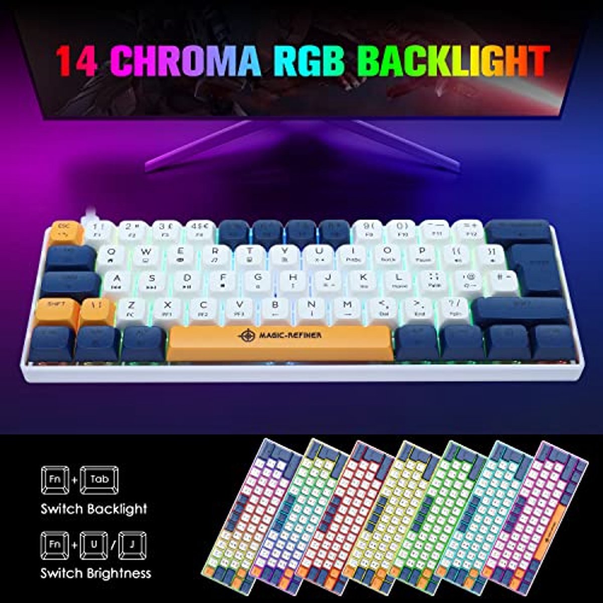 60% Mechanisch Gaming Toetsenbord Type C met RGB Verlichting en Waterdichte PBT Keycaps