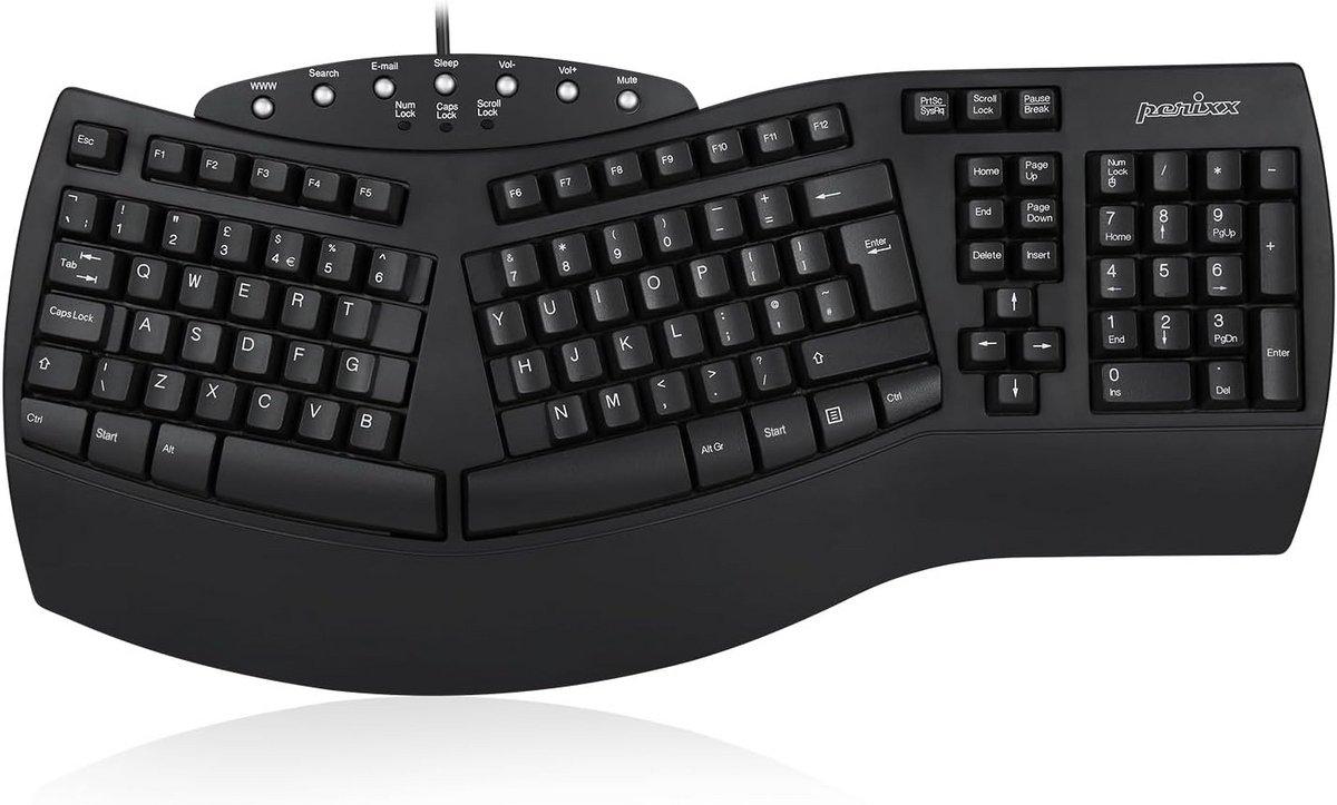 Ergonomisch Split Toetsenbord met 7 Multimedia Toetsen - Bedraad USB - UK Indeling