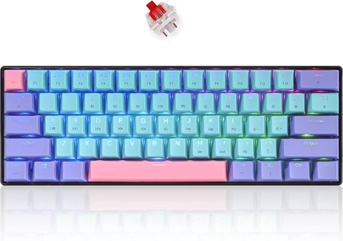 Compact 60% Mechanisch Gaming Toetsenbord met RGB Achtergrondverlichting - Bedraad en Bluetooth