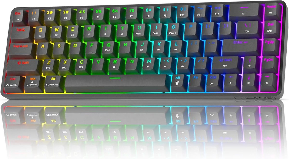 Draadloos Mechanisch Gaming Toetsenbord 60% Layout met RGB Verlichting - 68 Toetsen QWERTY