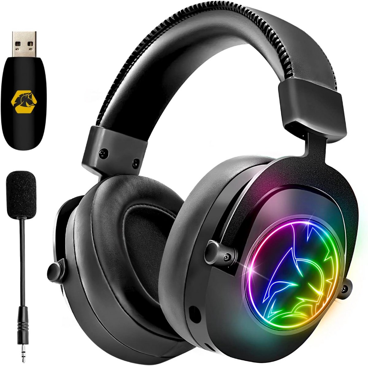 Draadloze Gaming Headset met Afneembare Microfoon en RGB - Compatibel met PS5, PS4, PC, Mac, Switch