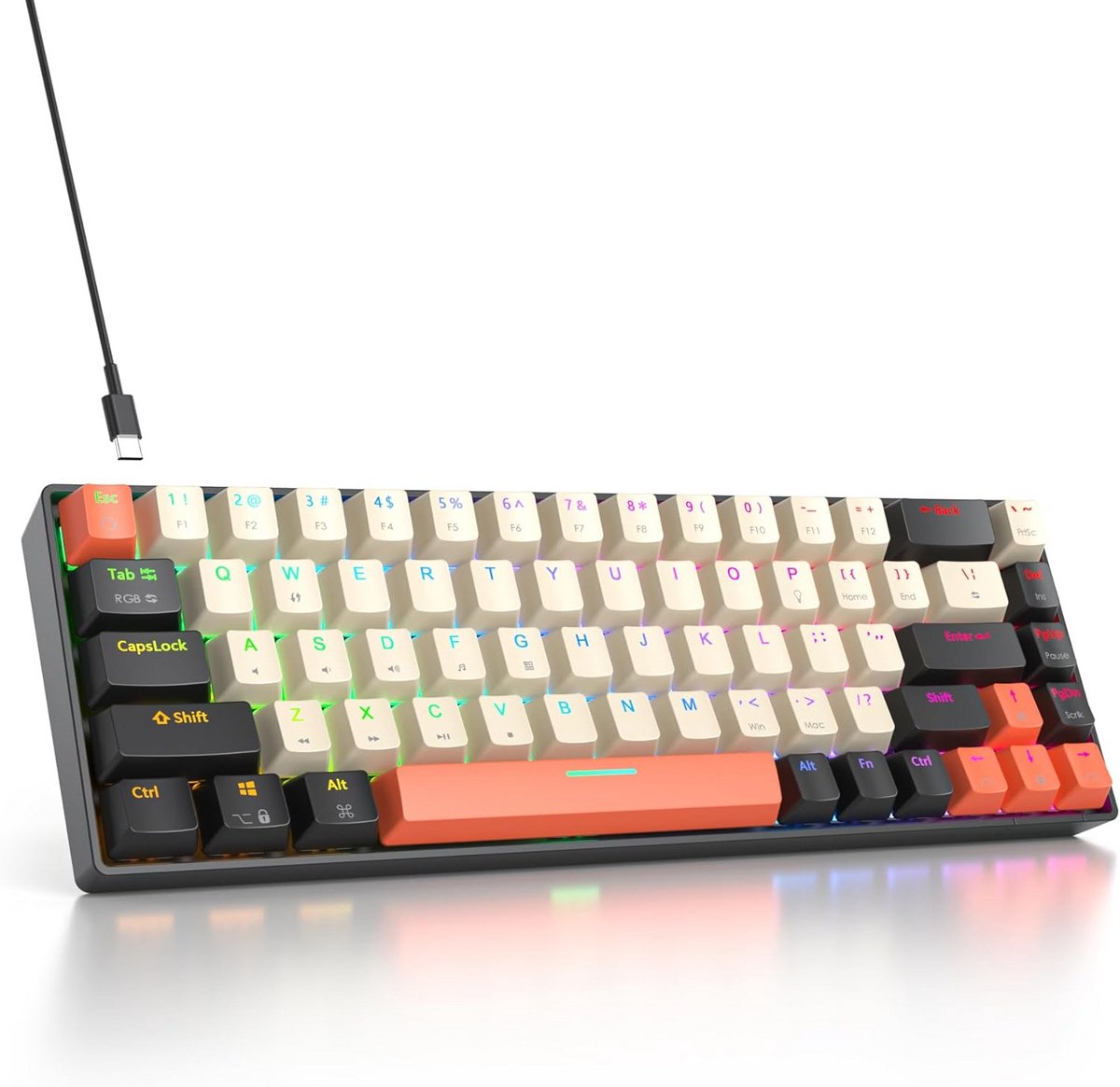 Compact Mechanisch Gaming Toetsenbord 68 Toetsen met Rode Schakelaars en RGB