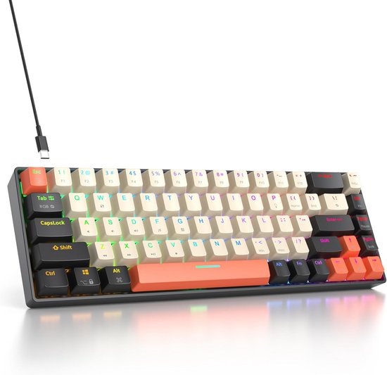 Compact Mechanisch Gaming Toetsenbord 68 Toetsen met Rode Schakelaars en RGB