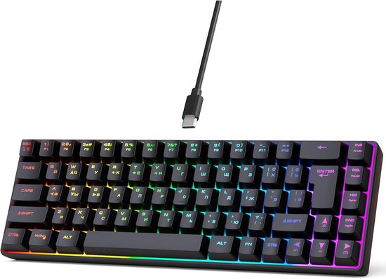 Compact 68-Toets Mechanisch Gaming Toetsenbord USB-C Russisch Engels RGB