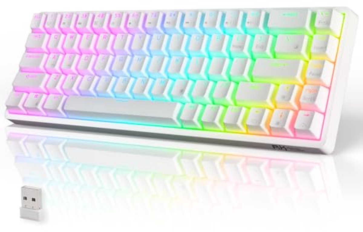 Draadloos Mechanisch Toetsenbord met Hot Swap - RGB Gaming Toetsenbord 65% - Wit