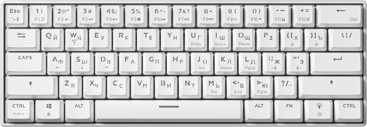 Furycube A61K - Mechanisch Gaming Toetsenbord - 61 Toetsen - Regenboogverlichting - Bedraad - Wit