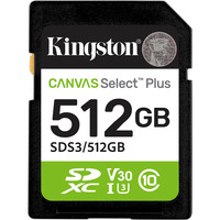 Kingston 512 GB SDXC Canvas Select Plus Gen3 150 MB/s C10 UHS-I U3 V30, Tarjeta de memoria