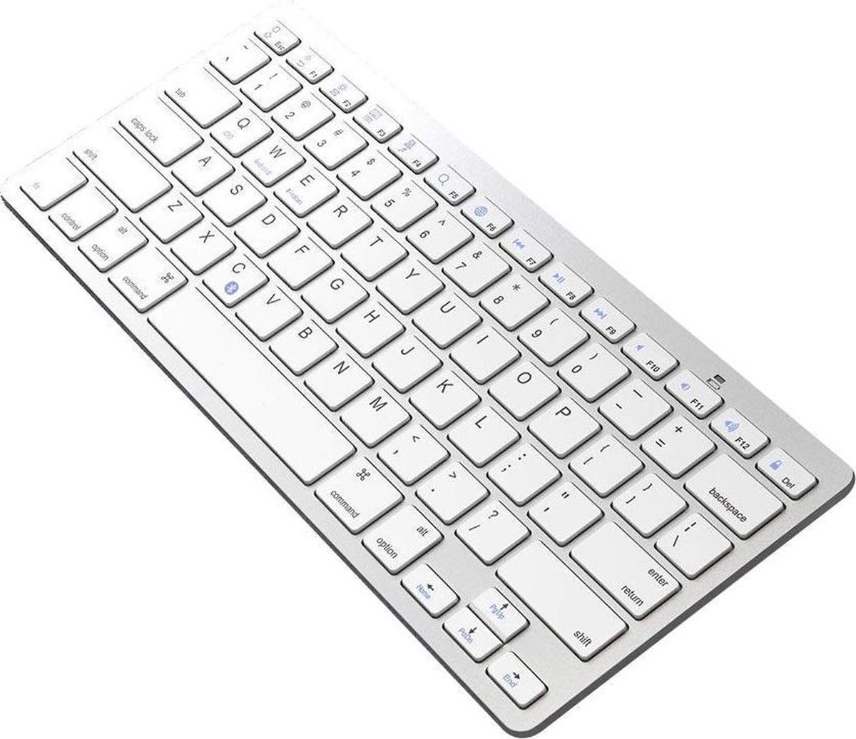 Draadloze Bluetooth toetsenboord compact design met Multimediasneltoetsen 280 gram Zilver.