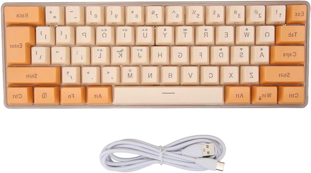 Bedraad Mechanisch Gamingtoetsenbord - 61 Toetsen RGB Compact - Oranje Beige .