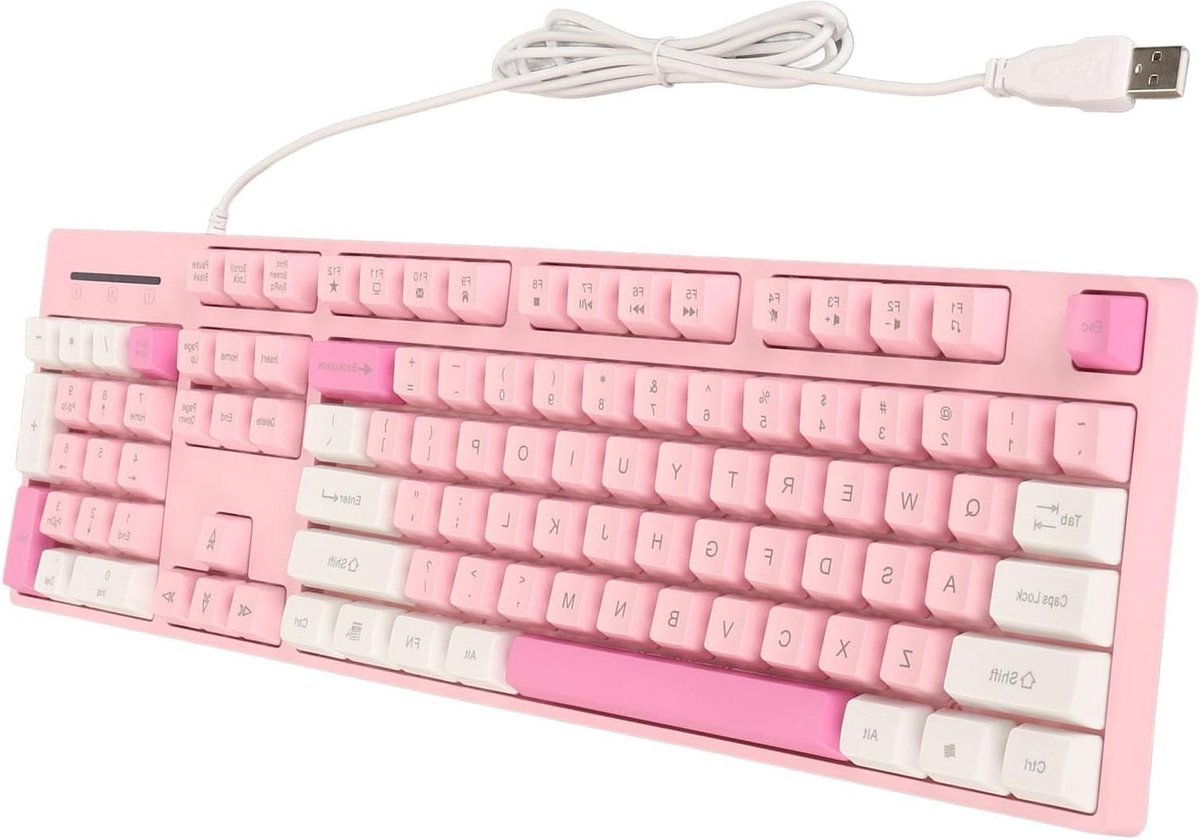 Bedraad USB Toetsenbord - Gamingtoetsenbord 104 Toetsen - Roze - Voor Windows XP 7 8 10 11 en OS X .
