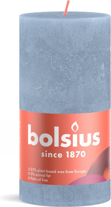 Bolsius Rustiek stompkaars shine 130 x 68 mm Sky blue kaars - - Blauw